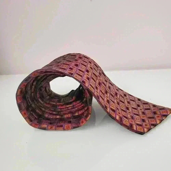 VALENTINO RICH silk tie.  Bronze/navy/ black. - Picture 2 of 5